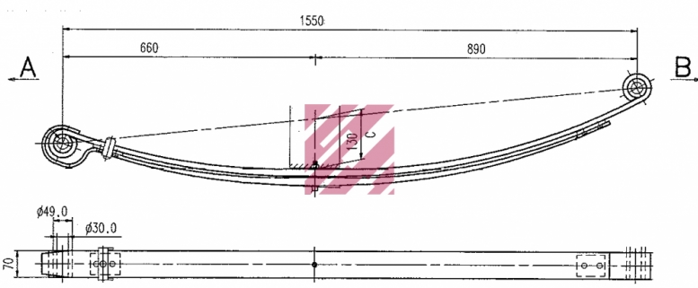 Подкорень рессоры Мерседес 814 передней 70*660*890
